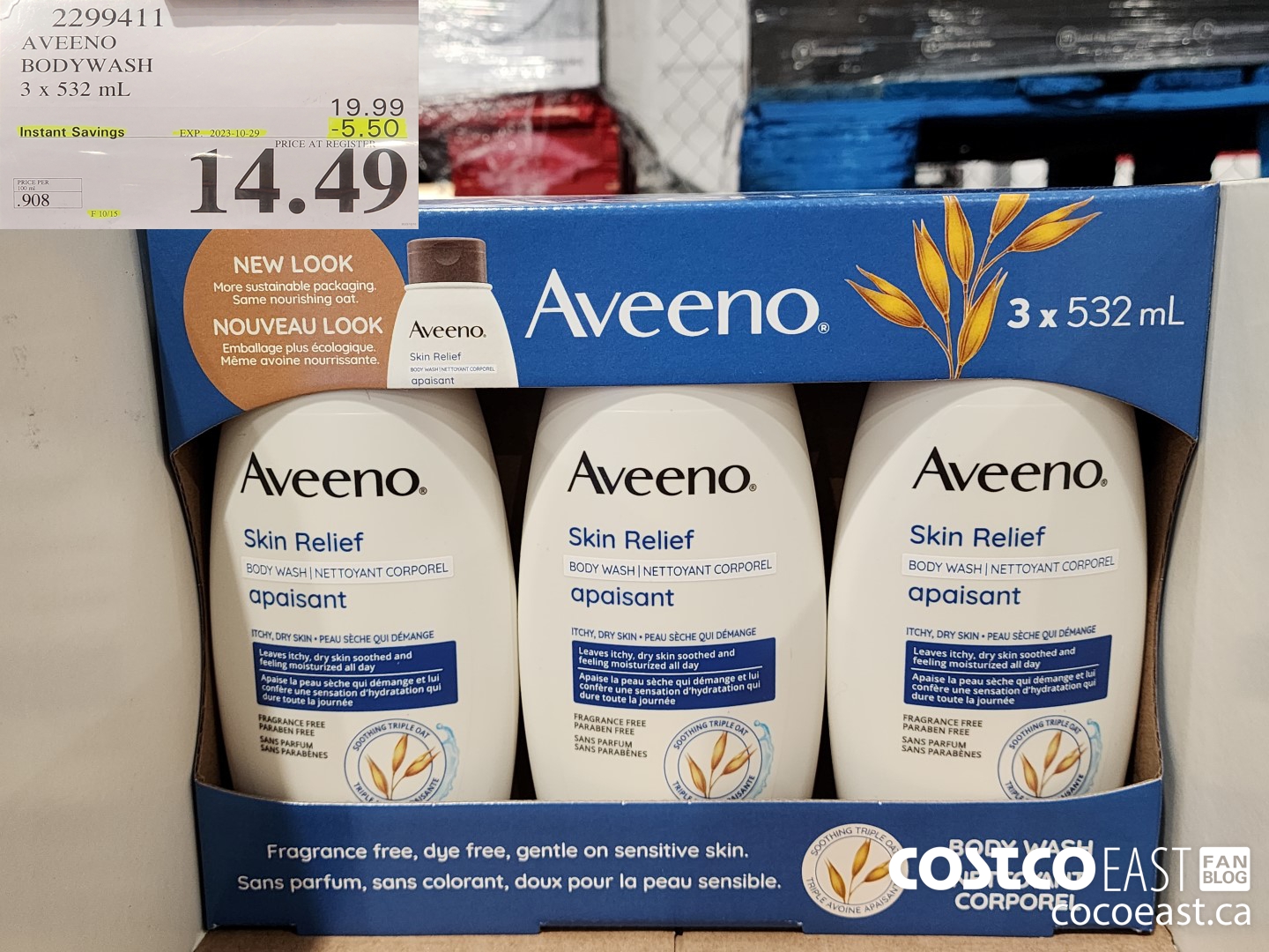 2299411 AVEENO BODYWASH 3 X 532 ML ($5.50 INSTANT SAVINGS EXPIRES ON 2023-10-29) $14.49