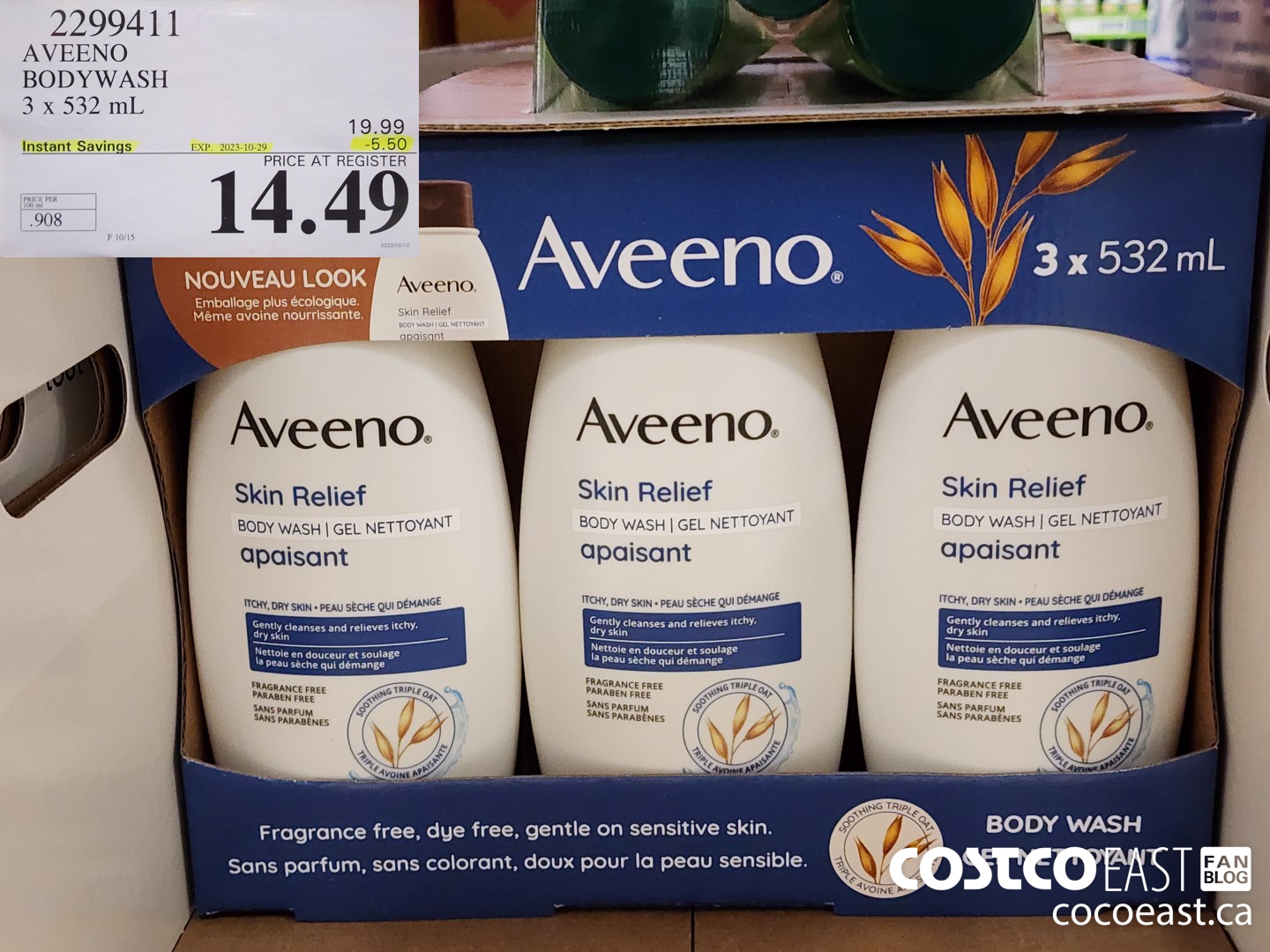 2299411 AVEENO BODYWASH 3 X 532 ML ($5.50 INSTANT SAVINGS EXPIRES ON 2023-10-29) $14.49