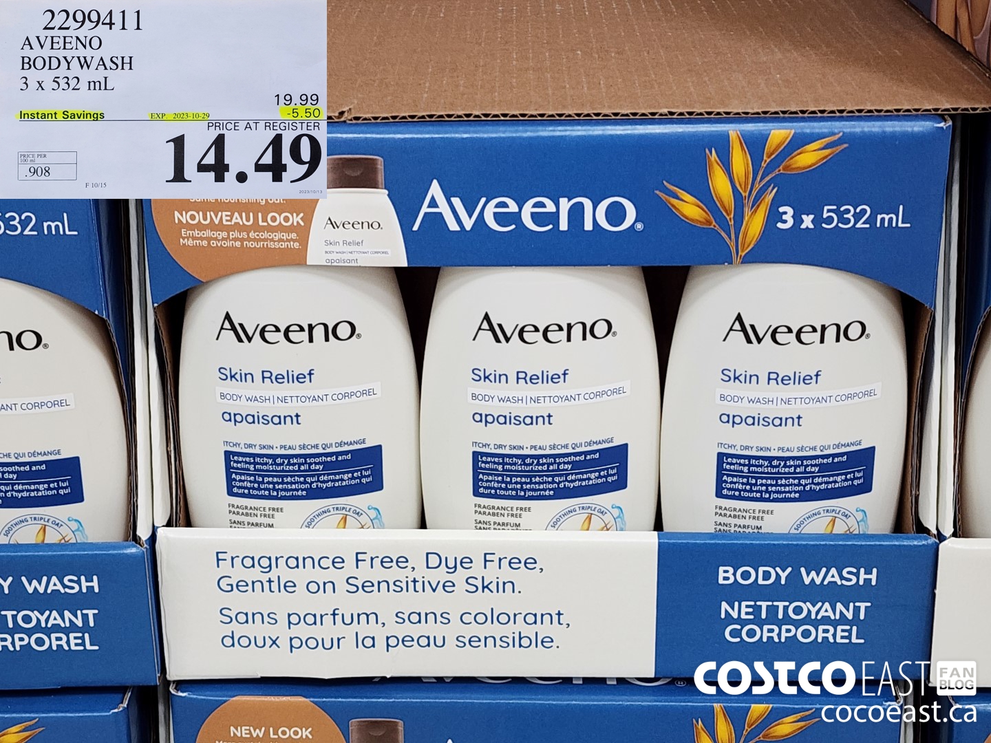 2299411 AVEENO BODYWASH 3 X 532 ML ($5.50 INSTANT SAVINGS EXPIRES ON 2023-10-29) $14.49