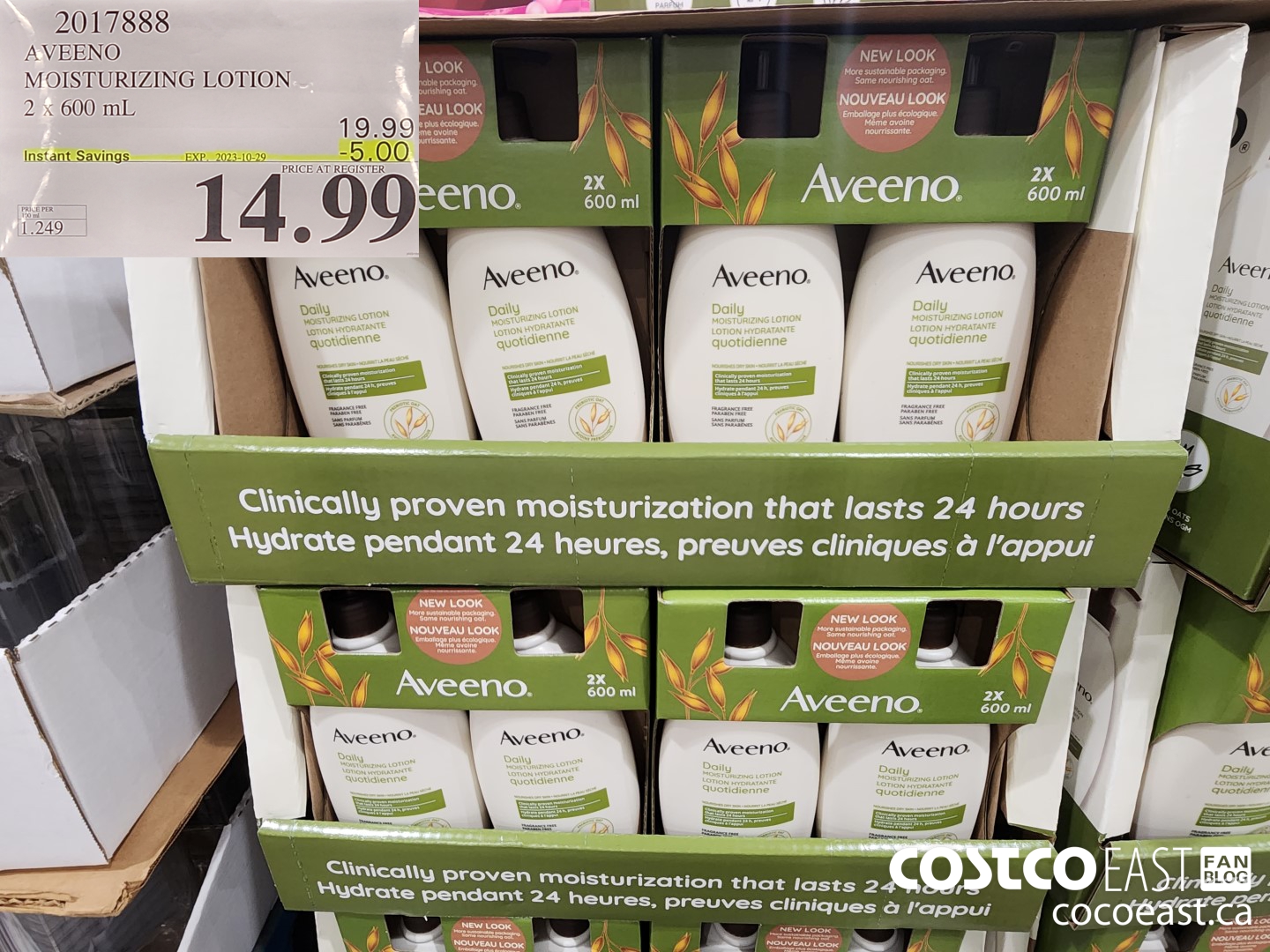 2017888 AVEENO MOISTURIZING LOTION 2 x 600 mL ($5.00 INSTANT SAVINGS EXPIRES ON 2023-10-29) $14.99