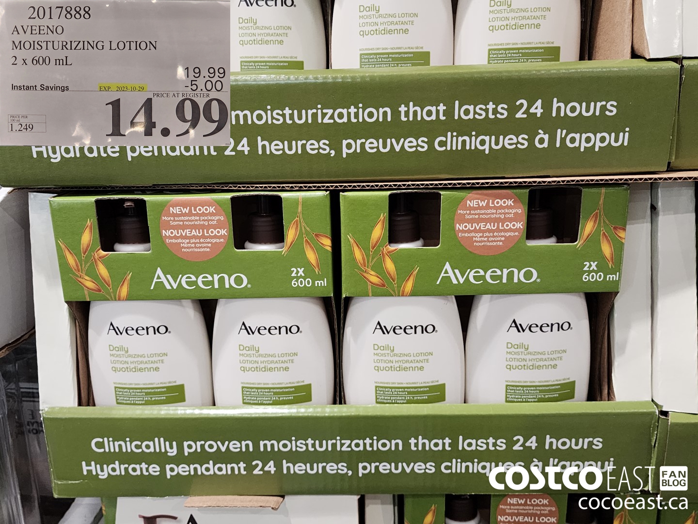 2017888 AVEENO MOISTURIZING LOTION 2 x 600 mL ($5.00 INSTANT SAVINGS EXPIRES ON 2023-10-29) $14.99
