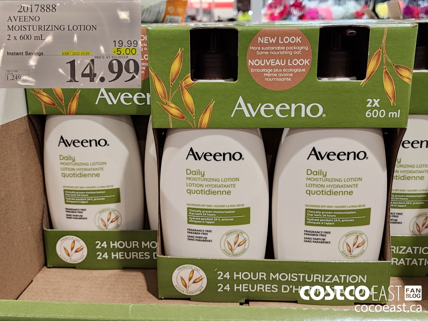 2017888 AVEENO MOISTURIZING LOTION 2 x 600 mL ($5.00 INSTANT SAVINGS EXPIRES ON 2023-10-29) $14.99