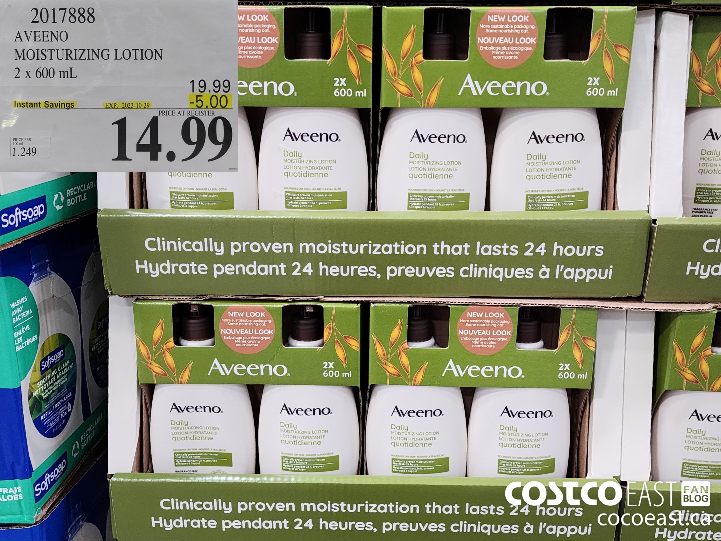 2017888 AVEENO MOISTURIZING LOTION 2 x 600 mL ($5.00 INSTANT SAVINGS EXPIRES ON 2023-10-29) $14.99