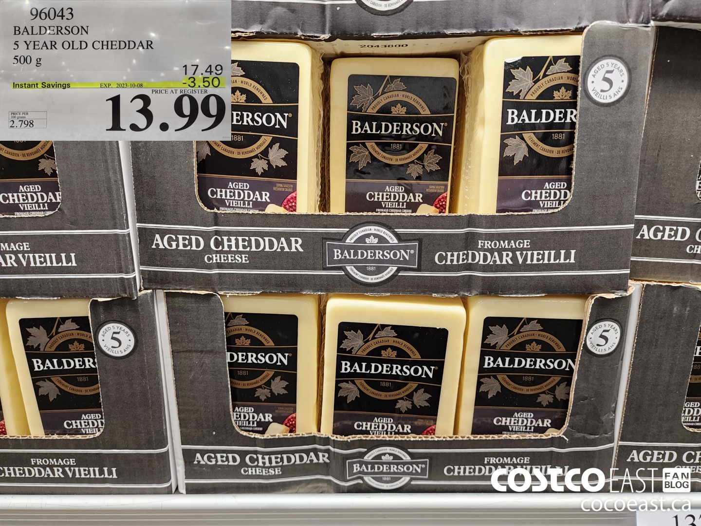96043 BALDERSON 5 YEAR OLD CHEDDAR 500 G ($3.50 INSTANT SAVINGS EXPIRES ON 2023-10-08) $13.99