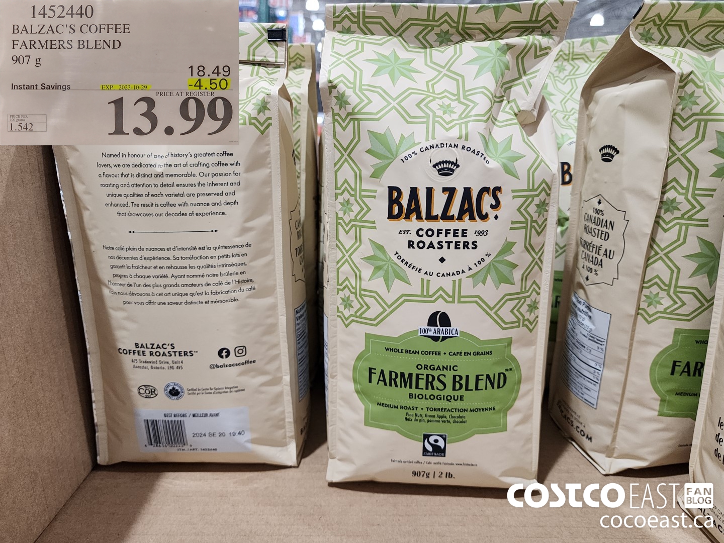 1452440 BALZAC'S COFFEE FARMERS BLEND 907g ($4.50 INSTANT SAVINGS EXPIRES ON 2023-10-29) $13.99