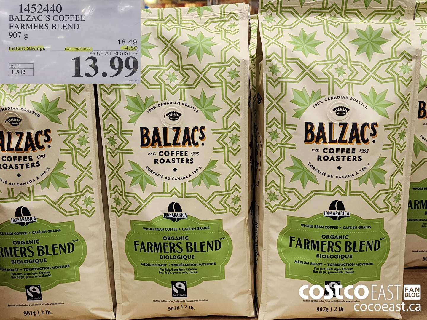 1452440 BALZAC'S COFFEE FARMERS BLEND 907g ($4.50 INSTANT SAVINGS EXPIRES ON 2023-10-29) $13.99