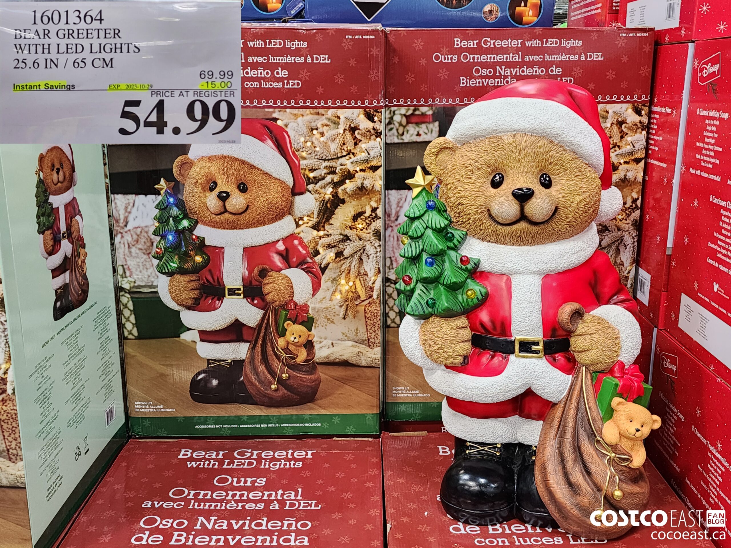 1601364 BEAR GREETER 25.6 IN / 65 CM WITH LED LIGHTS ($15.00 INSTANT SAVINGS EXPIRES ON 2023-10-29) $54.99