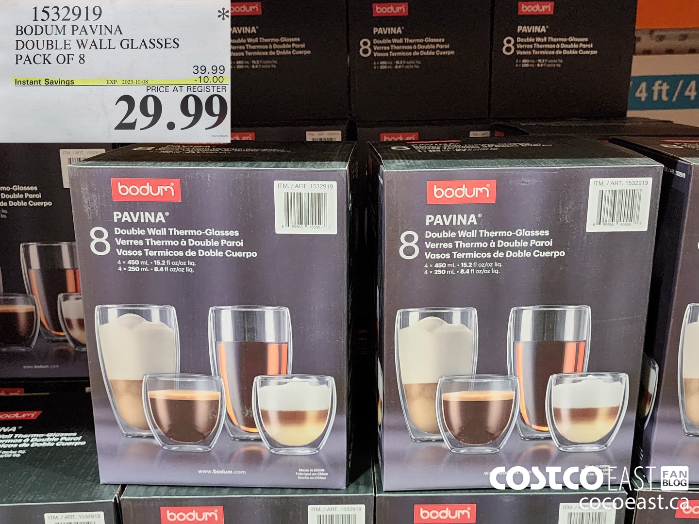 1532919 BODUM PAVINA DOUBLE WALL GLASSES PACK OF 8 ($10.00 INSTANT SAVINGS EXPIRES ON 2023-10-08) $29.99
