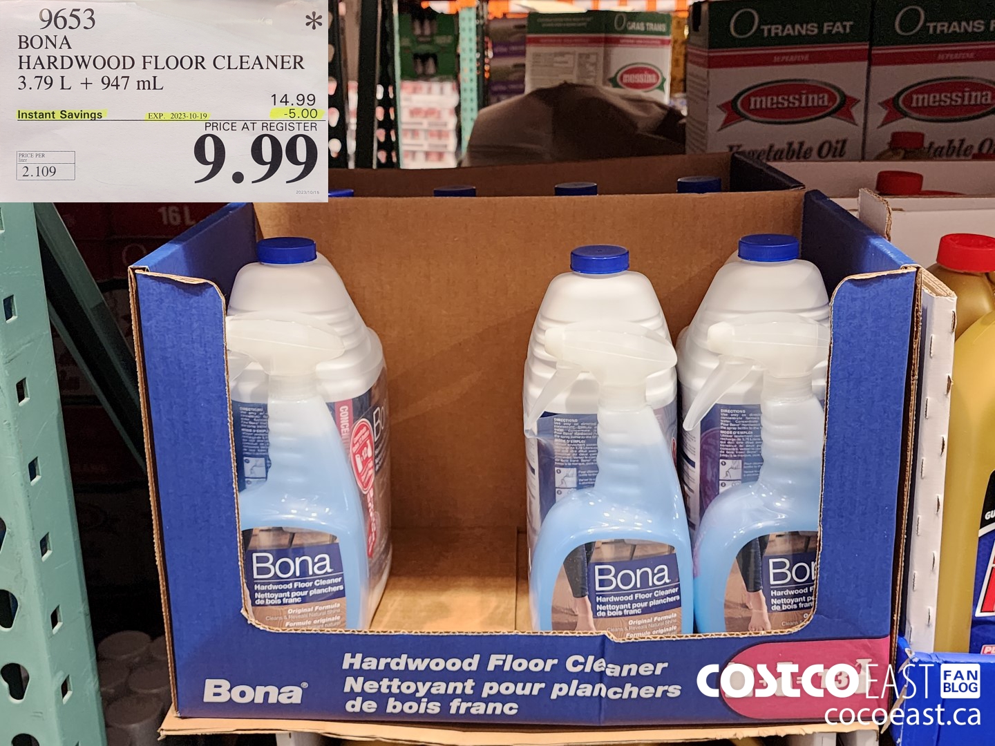 9653 BONA HARDWOOD FLOOR CLEANER 3.79L + 947ML ($5.00 INSTANT SAVINGS EXPIRES ON 2023-10-19) $9.99