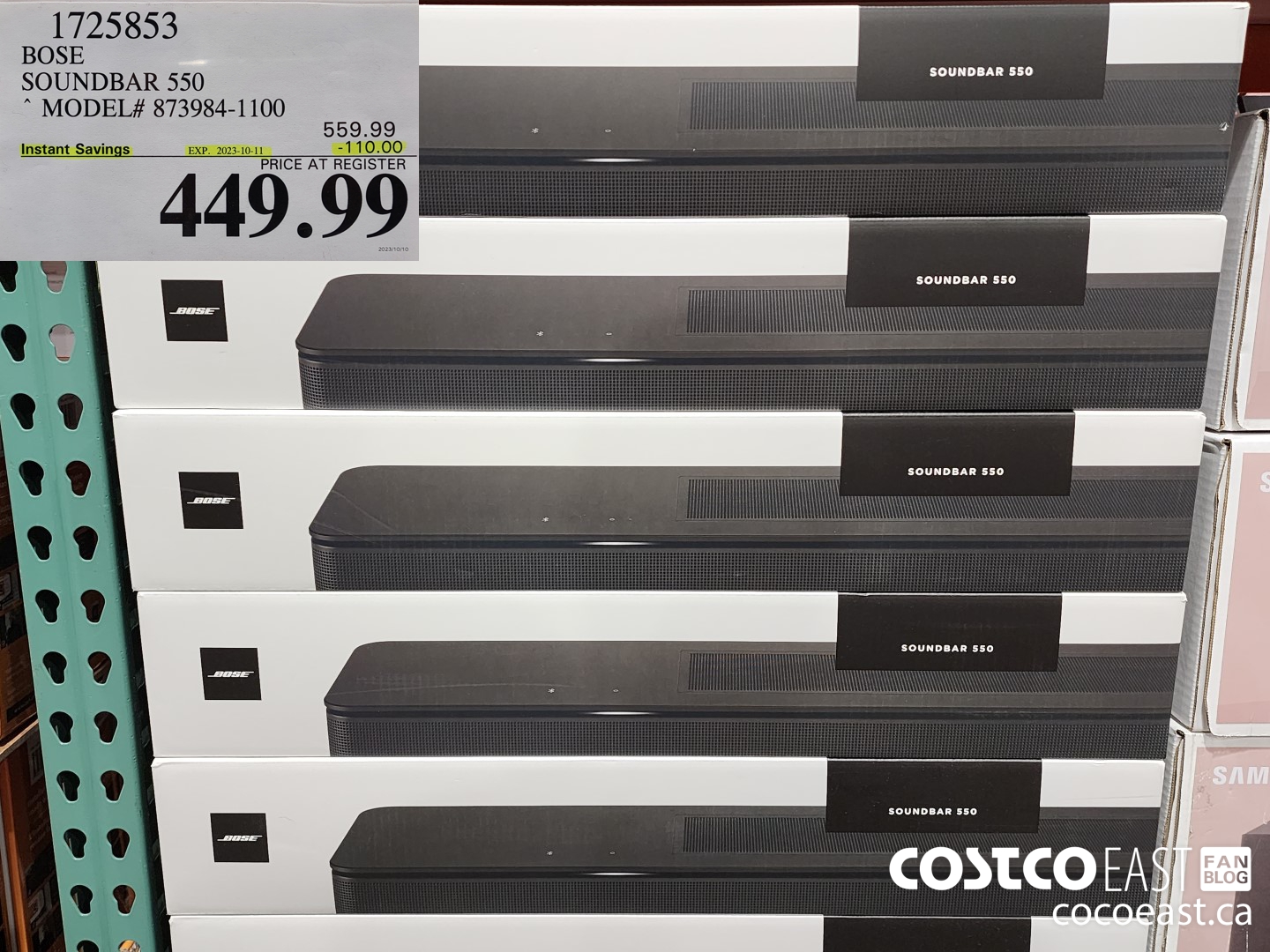 1725853 BOSE SOUNDBAR 550 MODEL# 873984-1100 ($110.00 INSTANT SAVINGS EXPIRES ON 2023-10-11) $449.99