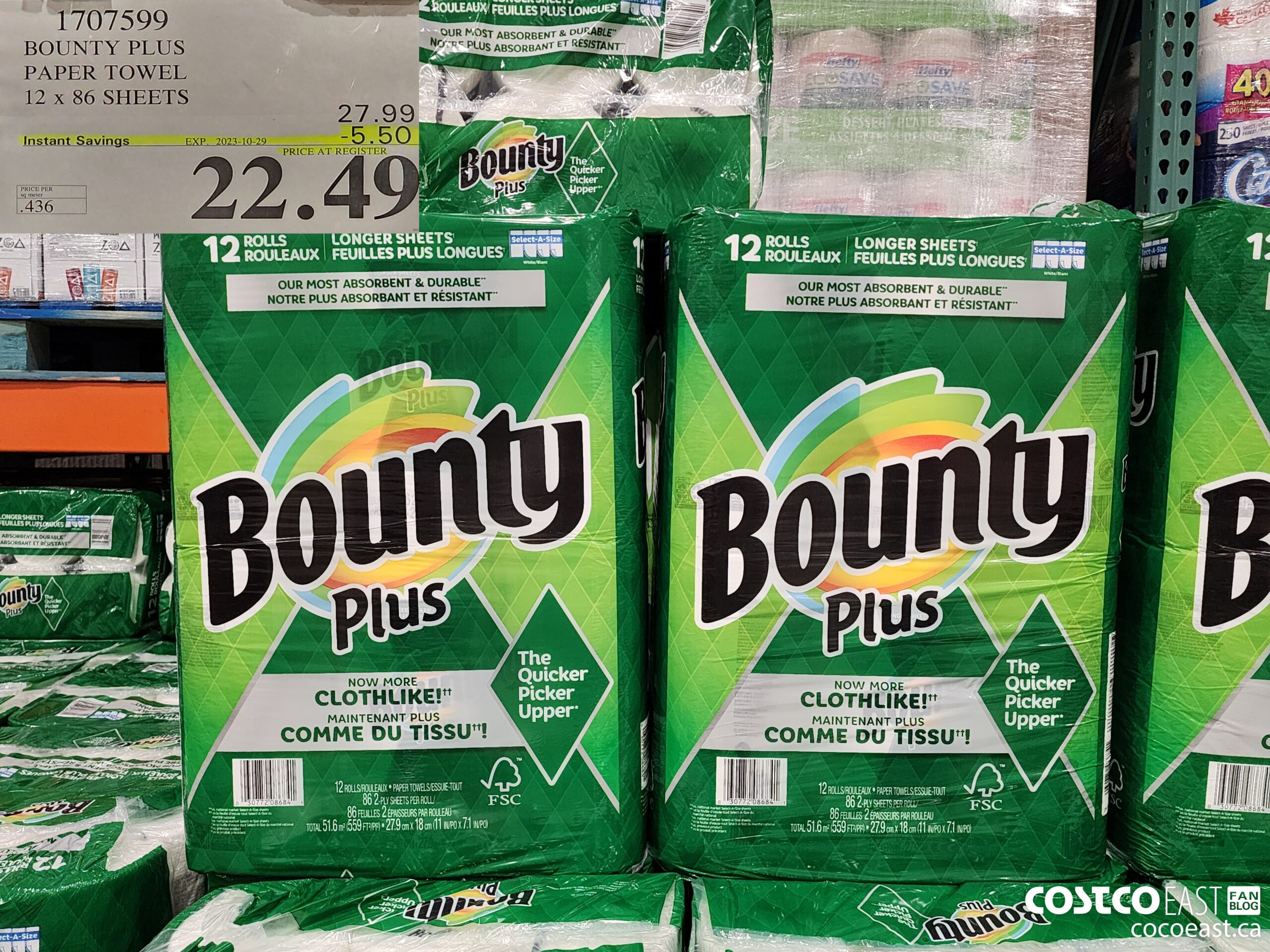 1707599 BOUNTY PLUS PAPER TOWEL 12 x 86 sheets ($5.50 INSTANT SAVINGS EXPIRES ON 2023-10-29) $22.49