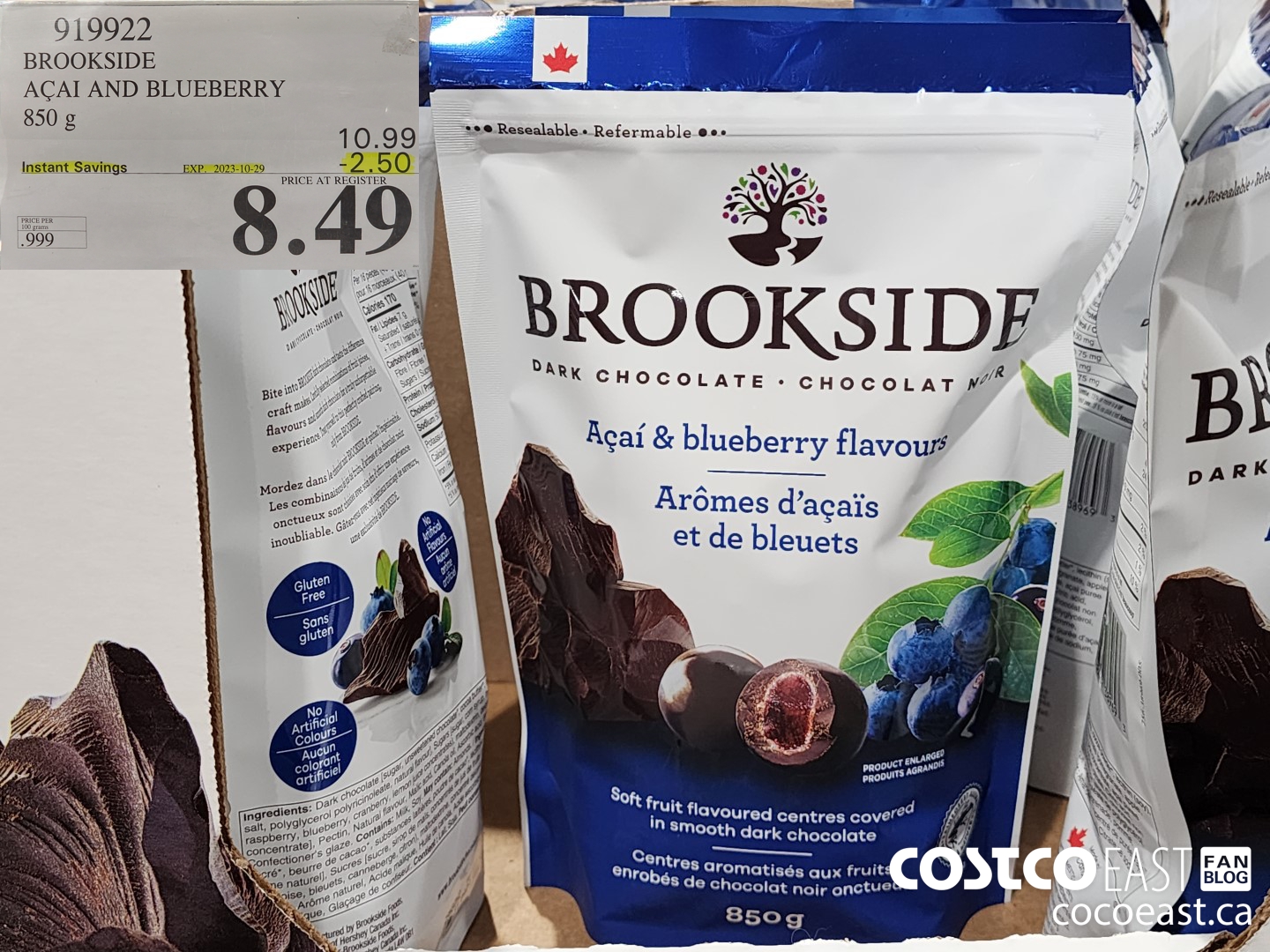 919922 BROOKSIDE ACAI AND BLUEBERRY 850 G ($2.50 INSTANT SAVINGS EXPIRES ON 2023-10-29) $8.49
