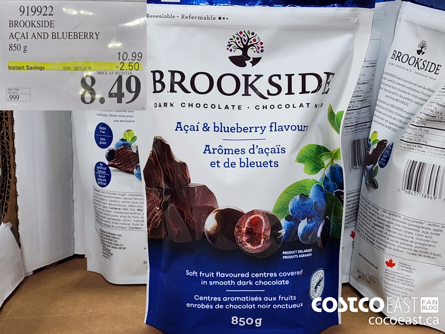919922 BROOKSIDE ACAI AND BLUEBERRY 850 G ($2.50 INSTANT SAVINGS EXPIRES ON 2023-10-29) $8.49