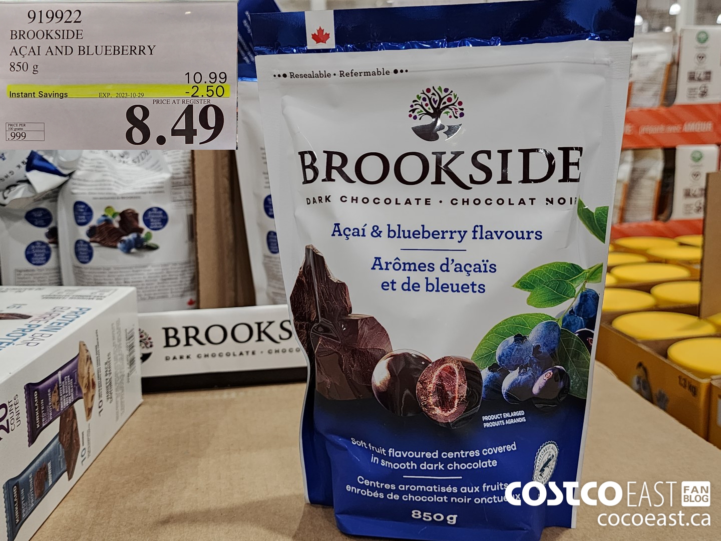 919922 BROOKSIDE ACAI AND BLUEBERRY 850 g ($2.50 INSTANT SAVINGS EXPIRES ON 2023-10-29) $8.49