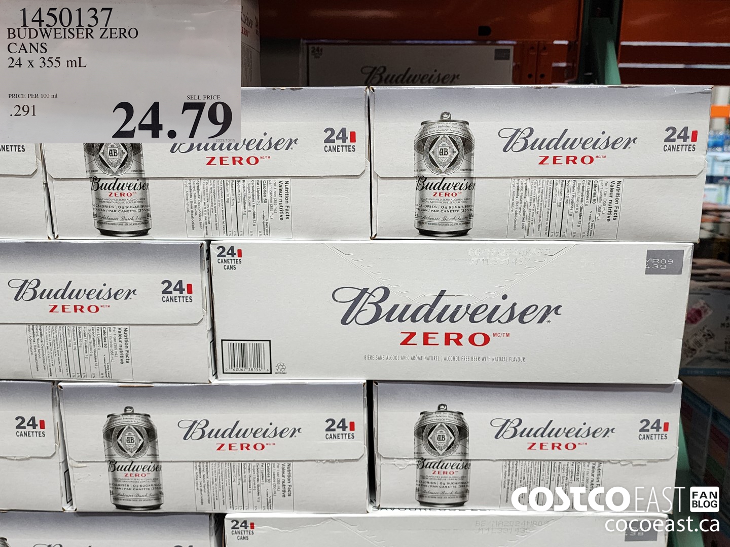 1450137 BUDWEISER ZERO CANS 24 X 355 ML $24.79