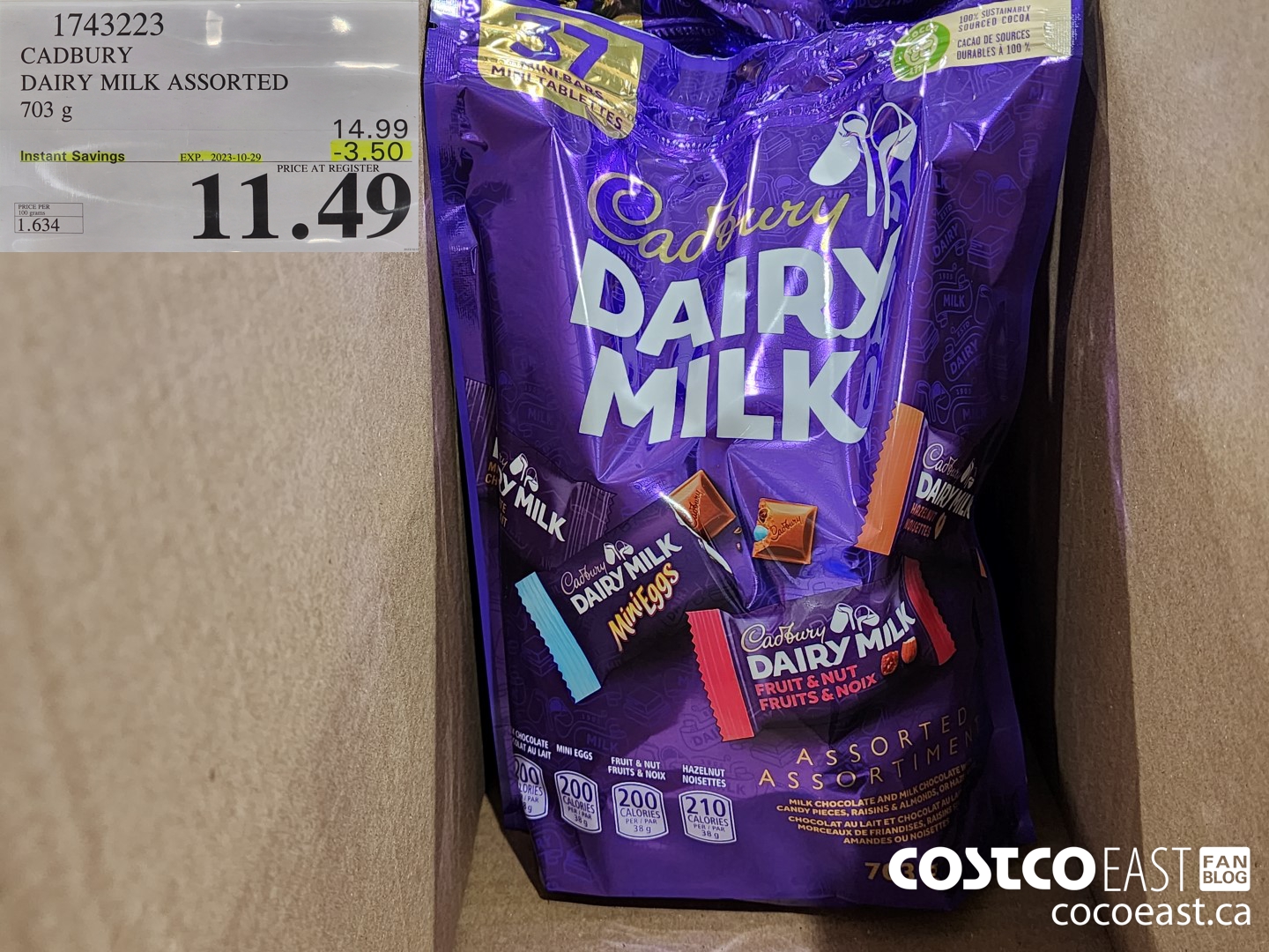 1743223 CADBURY DAIRY MILK ASSORTED 703 g ($3.50 INSTANT SAVINGS EXPIRES ON 2023-10-29) $11.49