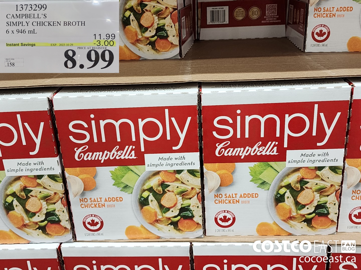1373299 CAMPBELL'S SIMPLY CHICKEN BROTH 6 x 946 mL ($3.00 INSTANT SAVINGS EXPIRES ON 2023-10-29) $8.99