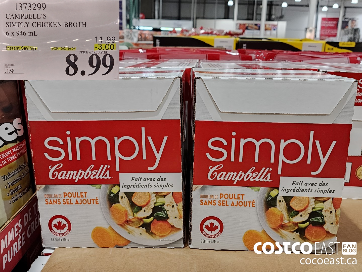 1373299 CAMPBELL'S SIMPLY CHICKEN BROTH 6 x 946 mL ($3.00 INSTANT SAVINGS EXPIRES ON 2023-10-29) $8.99
