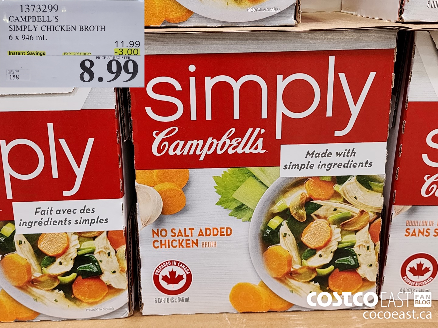 1373299 CAMPBELL'S SIMPLY CHICKEN BROTH 6 x 946 mL ($3.00 INSTANT SAVINGS EXPIRES ON 2023-10-29) $8.99