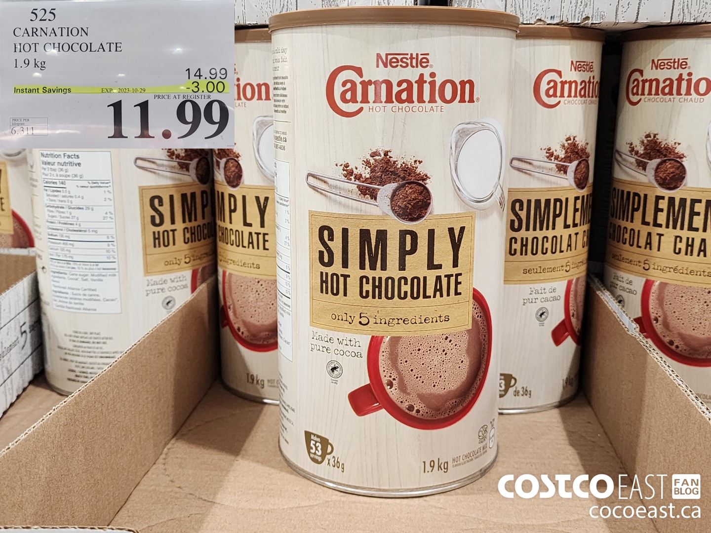 525 CARNATION HOT CHOCOLATE 1.9 KG ($3.00 INSTANT SAVINGS EXPIRES ON 2023-10-29) $11.99