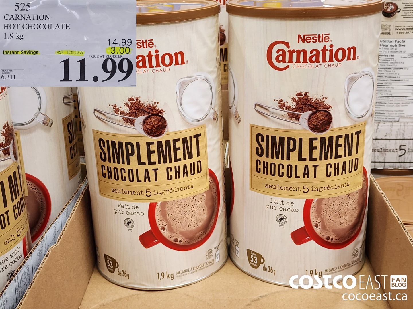 525 CARNATION HOT CHOCOLATE 1.9 KG ($3.00 INSTANT SAVINGS EXPIRES ON 2023-10-29) $11.99