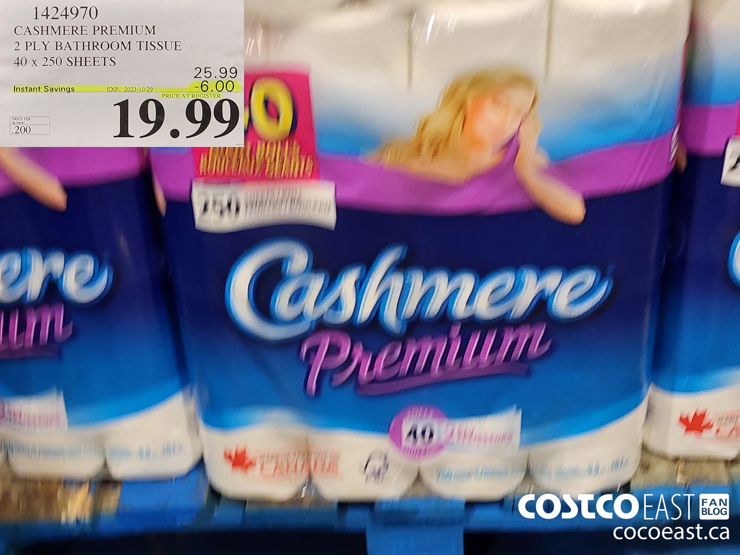 1424970 CASHMERE PREMIUM 2 PLY BATHROOM TISSUE 40 x 250 sheets 2023-010-29 ($6.00 INSTANT SAVINGS) $19.99