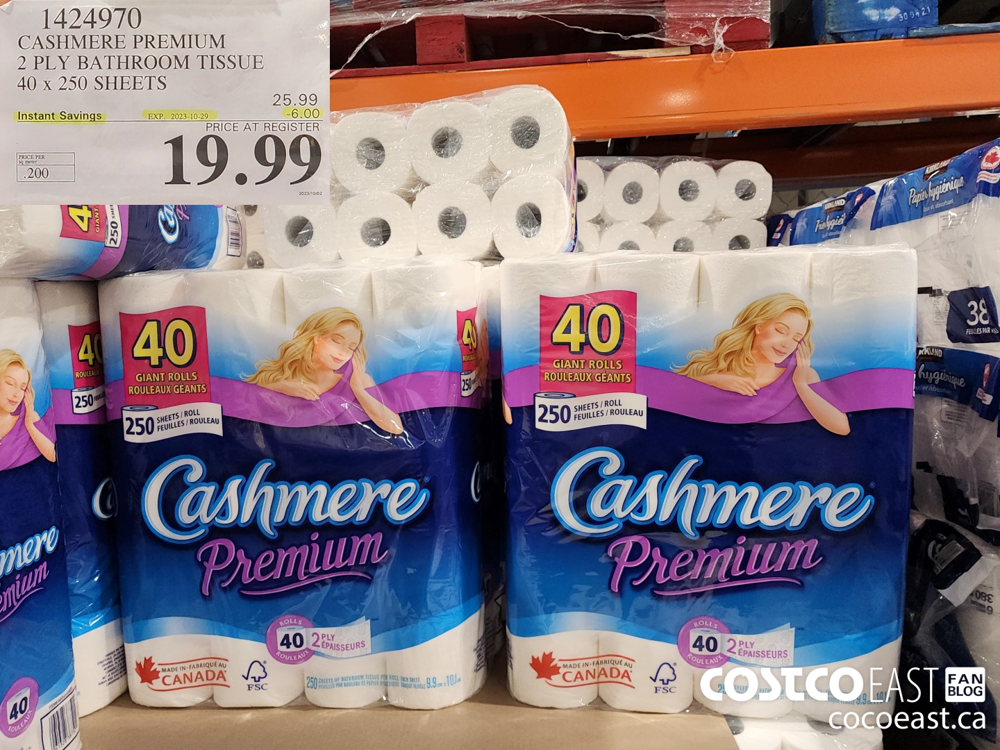 1424970 CASHMERE PREMIUM 2 PLY BATHROOM TISSUE 40 x 250 sheets ($6.00 INSTANT SAVINGS EXPIRES ON 2023-10-29) $19.99