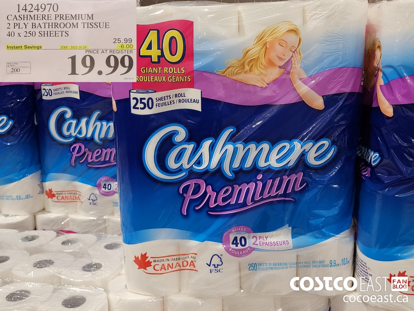 1424970 CASHMERE PREMIUM 2 PLY BATHROOM TISSUE 40 x 250 sheets ($6.00 INSTANT SAVINGS EXPIRES ON 2023-10-29) $19.99