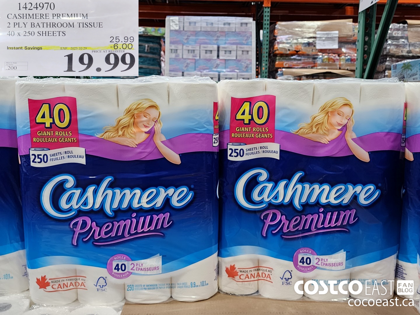 1424970 CASHMERE PREMIUM 2 PLY BATHROOM TISSUE 40 x 250 sheets ($6.00 INSTANT SAVINGS EXPIRES ON 2023-10-29) $19.99