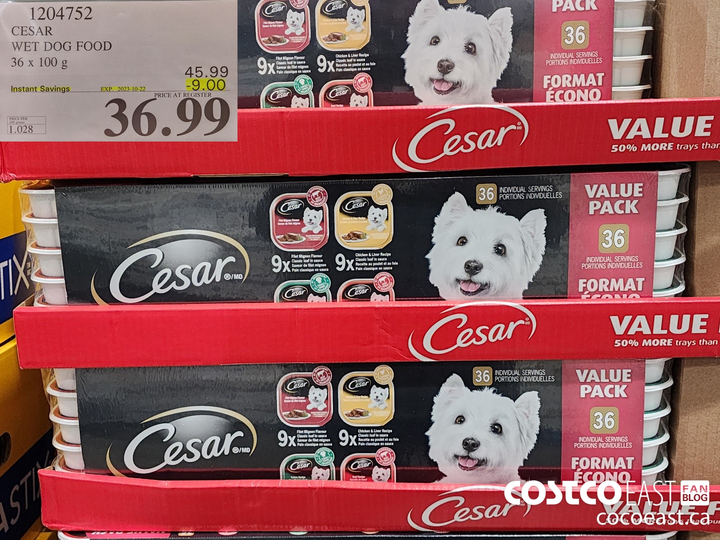 1204752 CESAR WET DOG FOOD 36 x 100 g ($9.00 INSTANT SAVINGS EXPIRES ON 2023-10-22) $36.99
