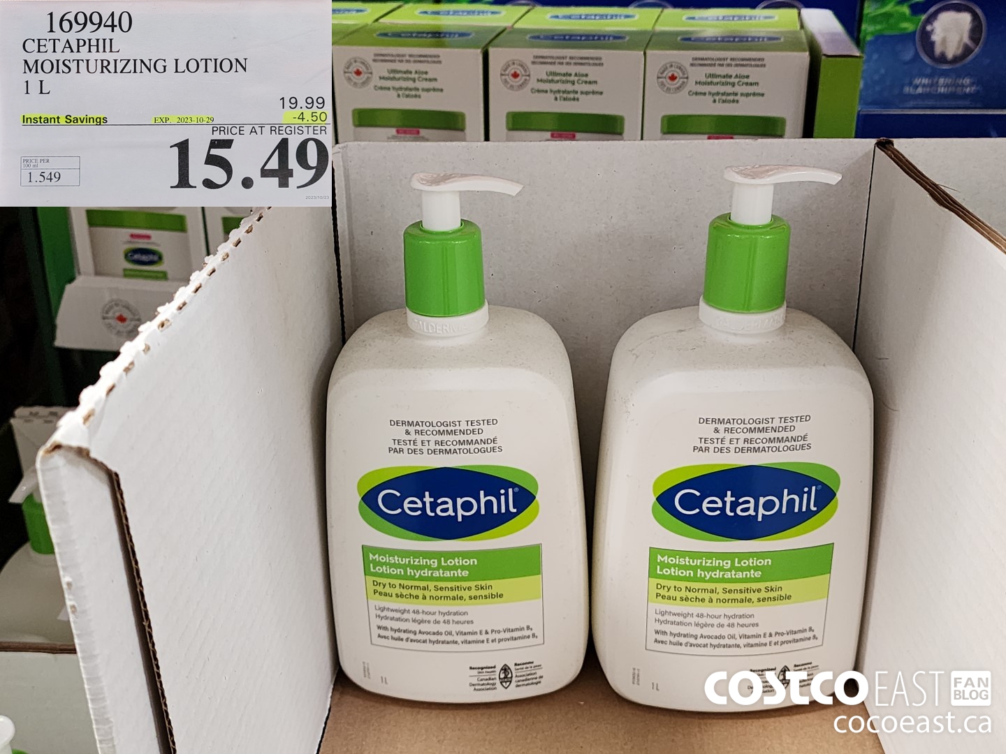 169940 CETAPHIL MOISTURIZING LOTION 1 L ($4.50 INSTANT SAVINGS EXPIRES ON 2023-10-29) $15.49