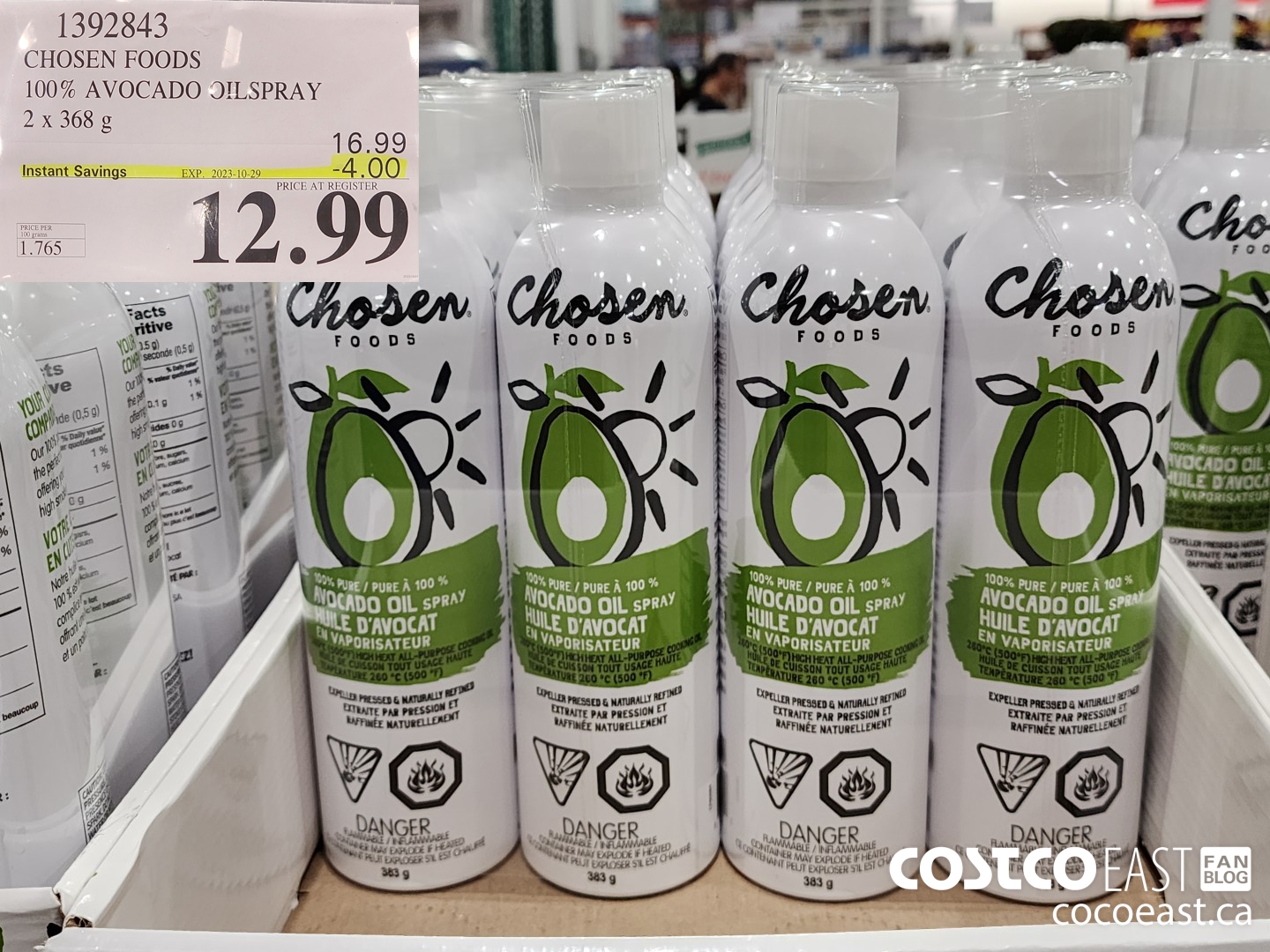 1392843 CHOSEN FOODS 100% AVOCADO OILSPRAY 2 x 368 G ($4.00 INSTANT SAVINGS EXPIRES ON 2023-10-29) $12.99