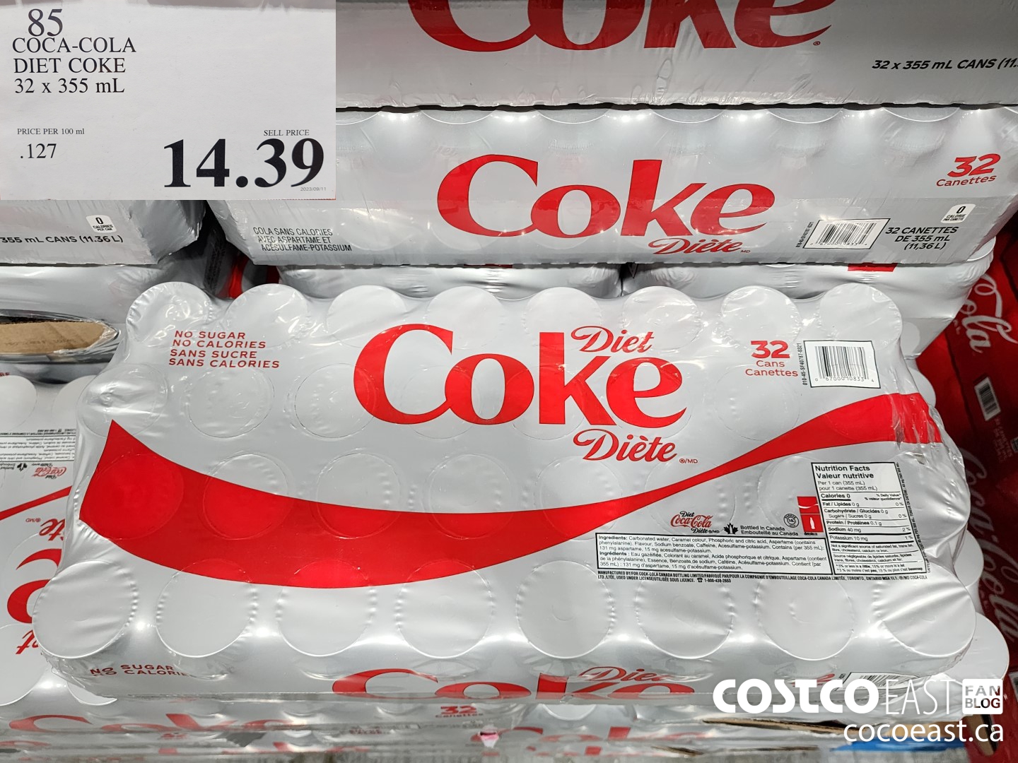 85 COCA-COLA DIET COKE 32 X 355 ML $14.39