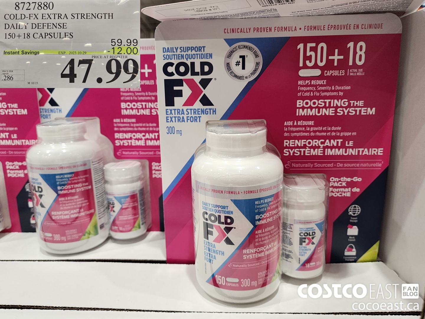 8727880 COLD-FX EXTRA STRENGTH DAILY DEFENSE 150 + 18 CAPSULES ($12.00 INSTANT SAVINGS EXPIRES ON 2023-10-29) $47.99