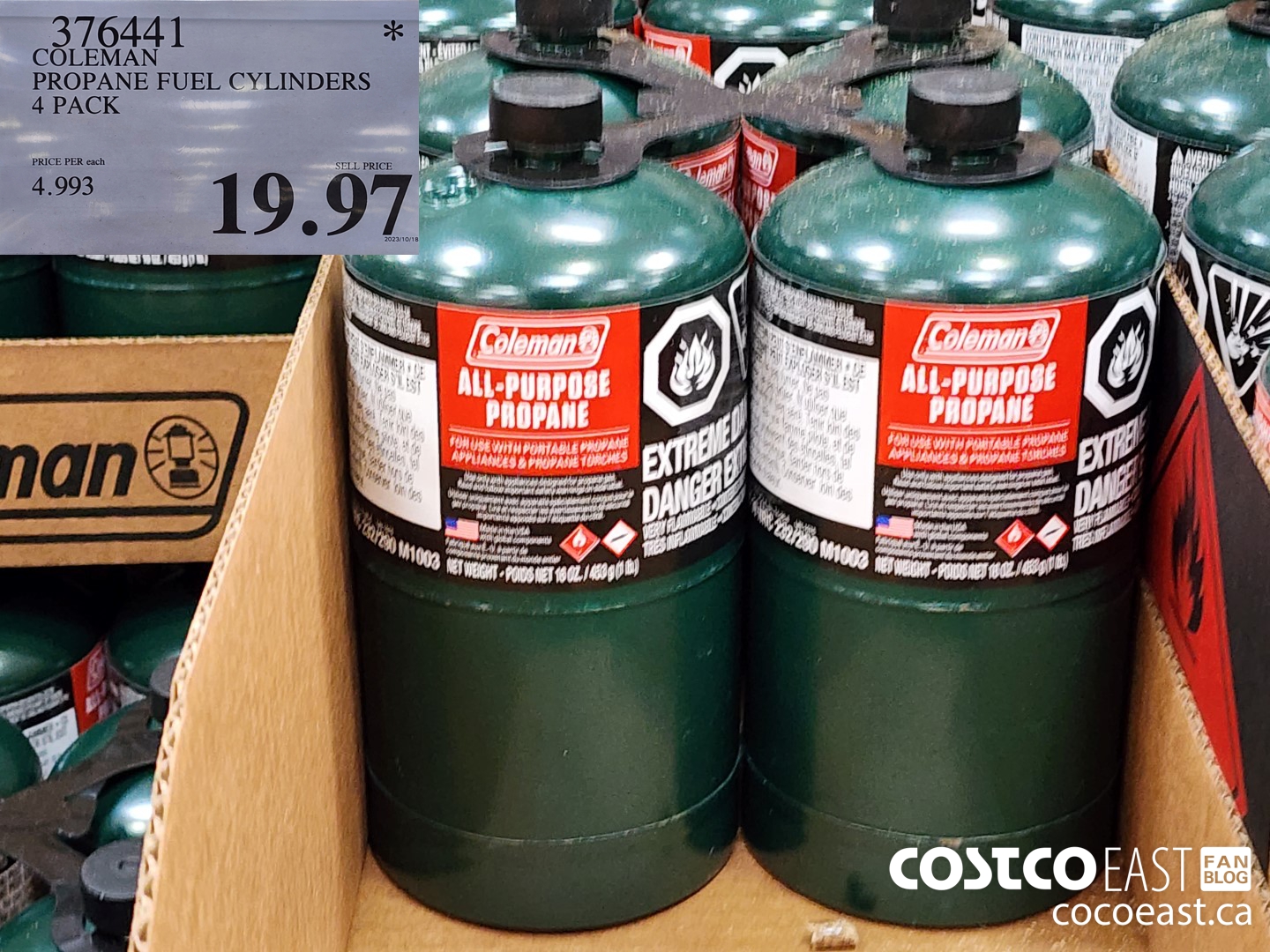 376441 COLEMAN PROPANE FUEL CYLINDERS 4 PACK $19.97