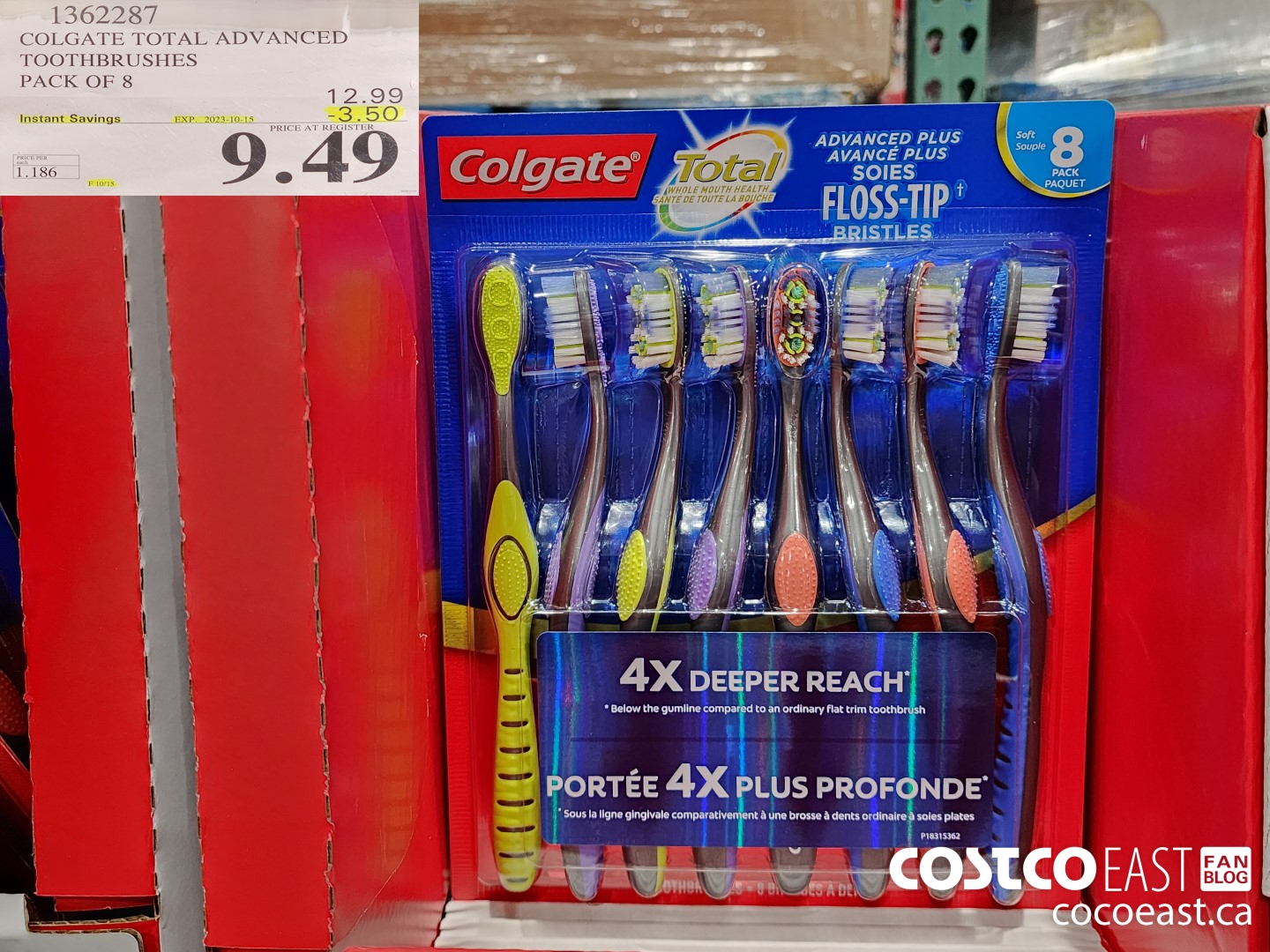 1362287 COLGATE TOTAL ADVANCED TOOTHBRUSHES PACK OF 8 ($3.50 INSTANT SAVINGS EXPIRES ON 2023-10-15) $9.49