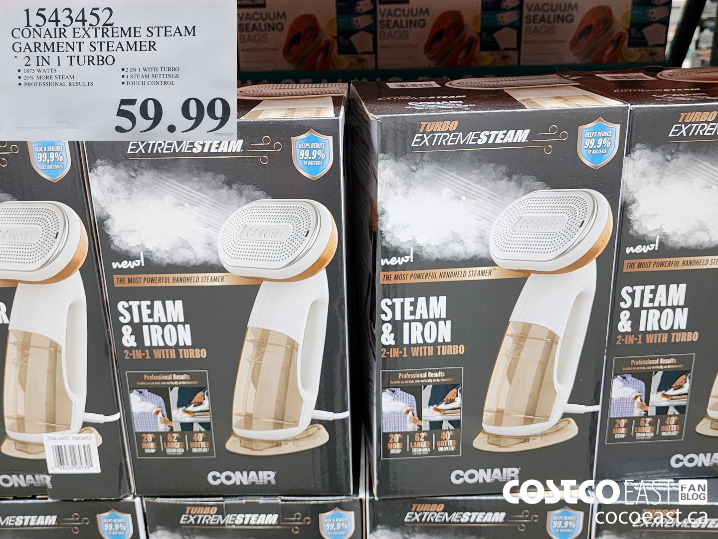 1543452 CONAIR EXTREME STEAM GARMENT STEAMER 2 IN 1 TURBO $59.99