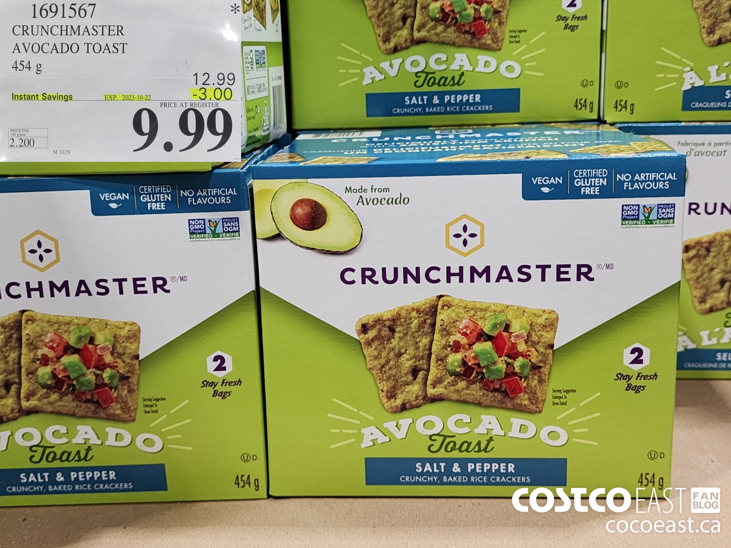 1691567 CRUNCHMASTER AVOCADO TOAST 454 G ($3.00 INSTANT SAVINGS EXPIRES ON 2023-10-22) $9.99