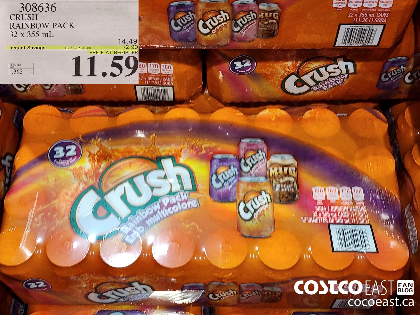 308636 CRUSH RAINBOW PACK 32 X 355 ML ($2.90 INSTANT SAVINGS EXPIRES ON 2023-10-08) $11.59