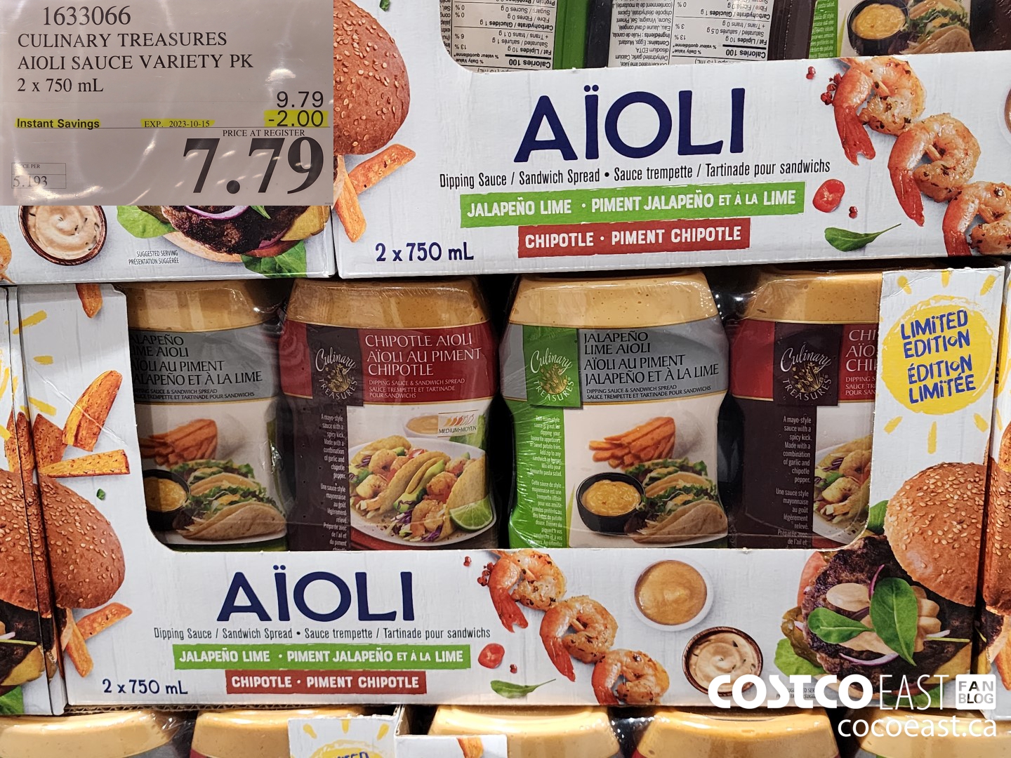 1633066 CULINARY TREASURES AIOLI SAUCE VARIETY PK 2 x 750 mL ($2.00 INSTANT SAVINGS EXPIRES ON 2023-10-15) $7.79