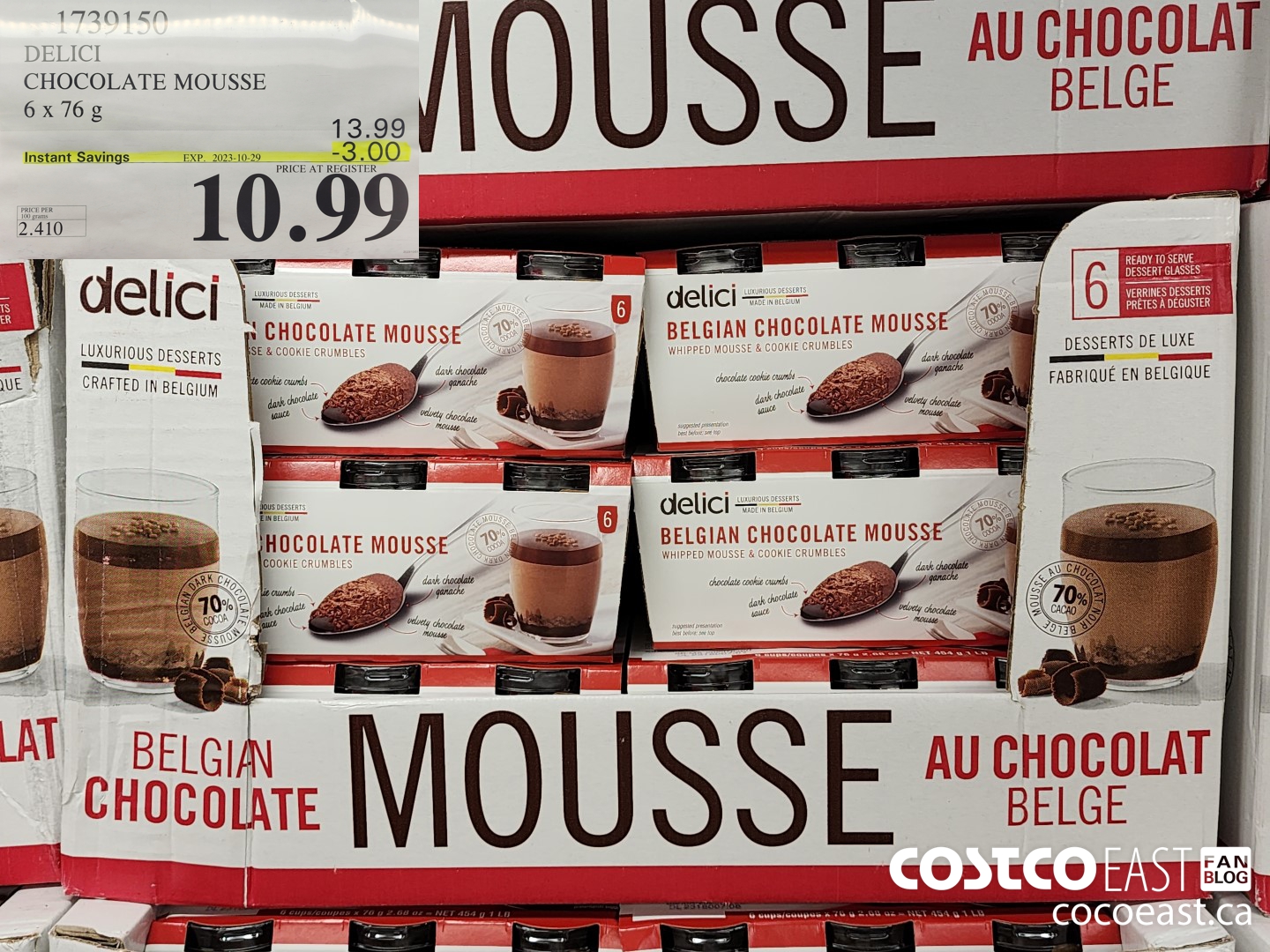 1739150 DELICI CHOCOLATE MOUSSE 6 x 76 G ($3.00 INSTANT SAVINGS EXPIRES ON 2023-10-29) $10.99