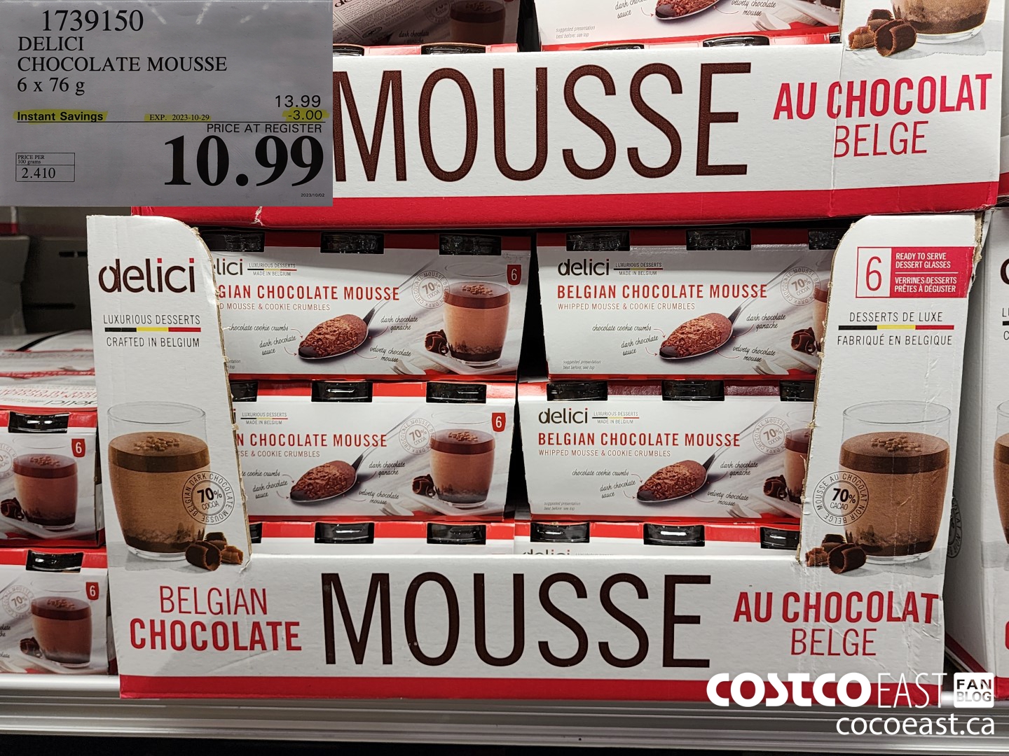 1739150 DELICI CHOCOLATE MOUSSE 6 x 76 G ($3.00 INSTANT SAVINGS EXPIRES ON 2023-10-29) $10.99