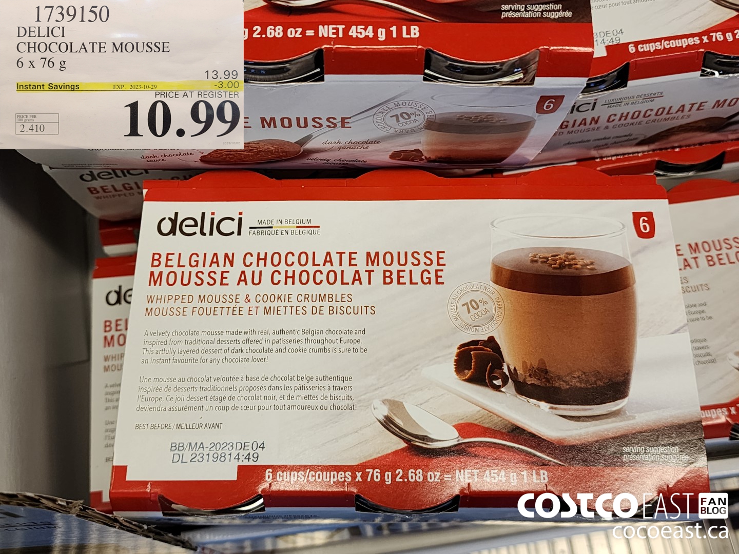 1739150 DELICI CHOCOLATE MOUSSE 6 x 76 G ($3.00 INSTANT SAVINGS EXPIRES ON 2023-10-29) $10.99