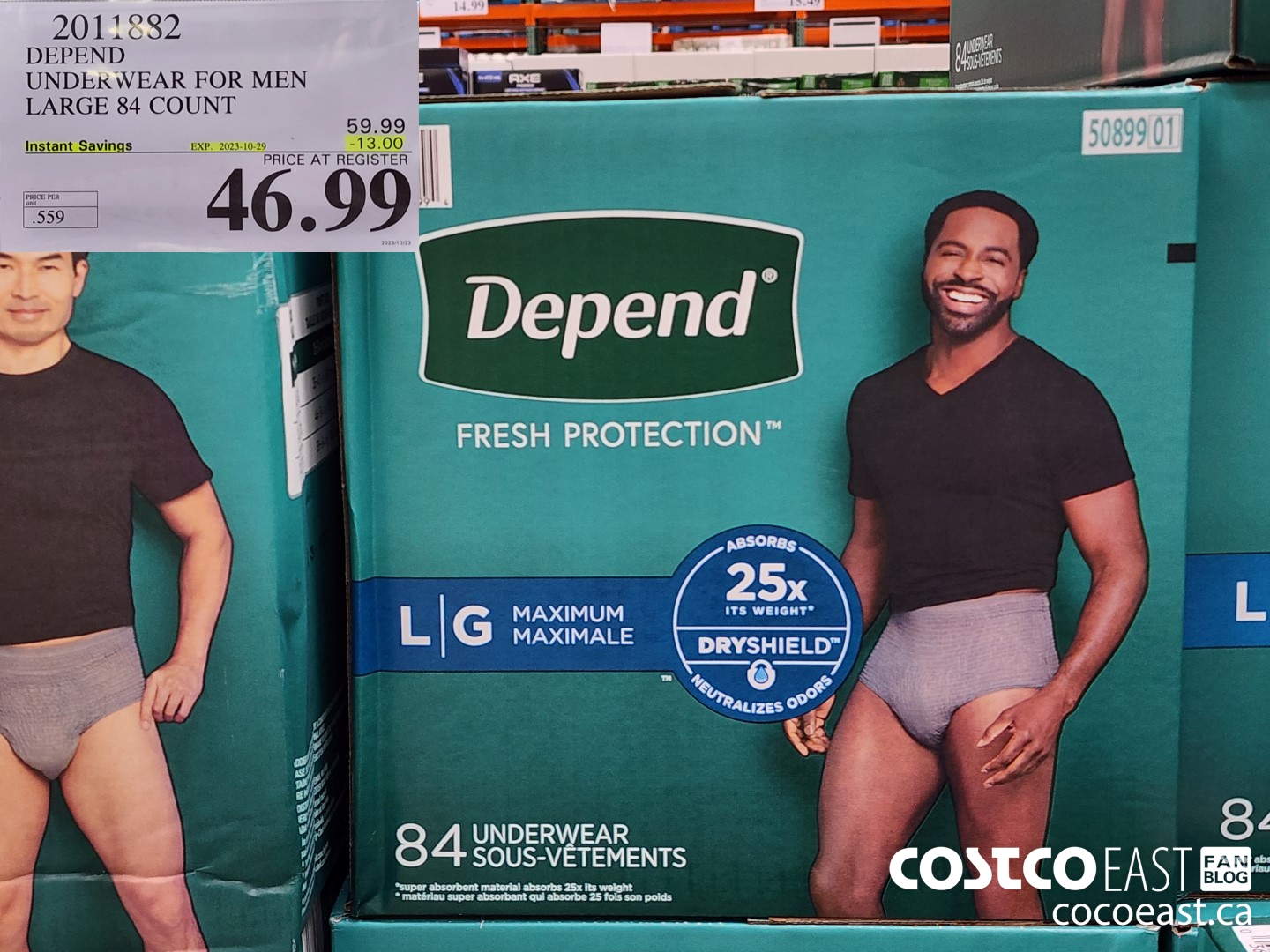 2011882 DEPEND UNDERWEAR FOR MEN LARGE 84 COUNT ($13.00 INSTANT SAVINGS EXPIRES ON 2023-10-29) $46.99