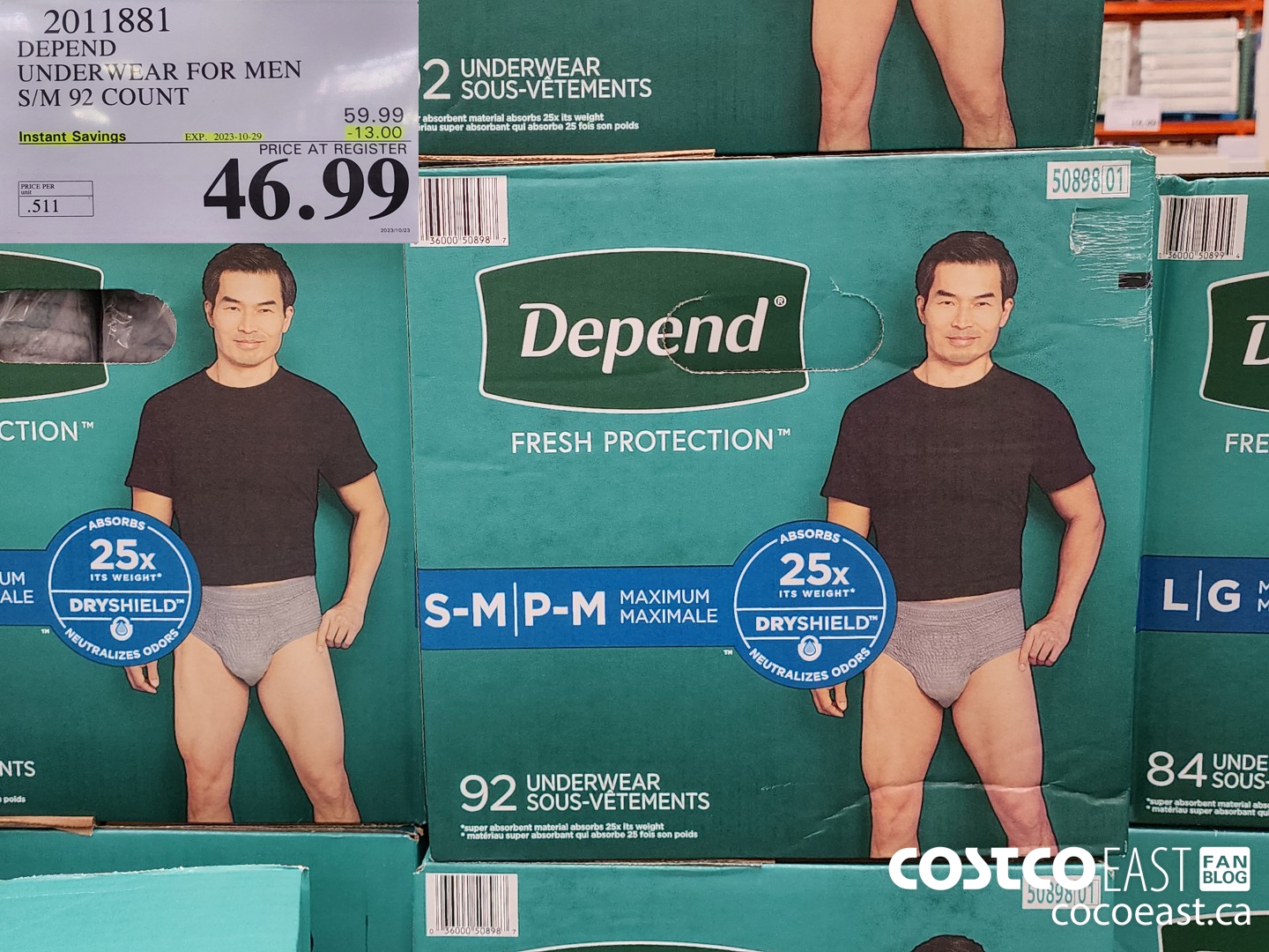 2011881 DEPEND UNDERWEAR FOR MEN S/M 92 COUNT ($13.00 INSTANT SAVINGS EXPIRES ON 2023-10-29) $46.99