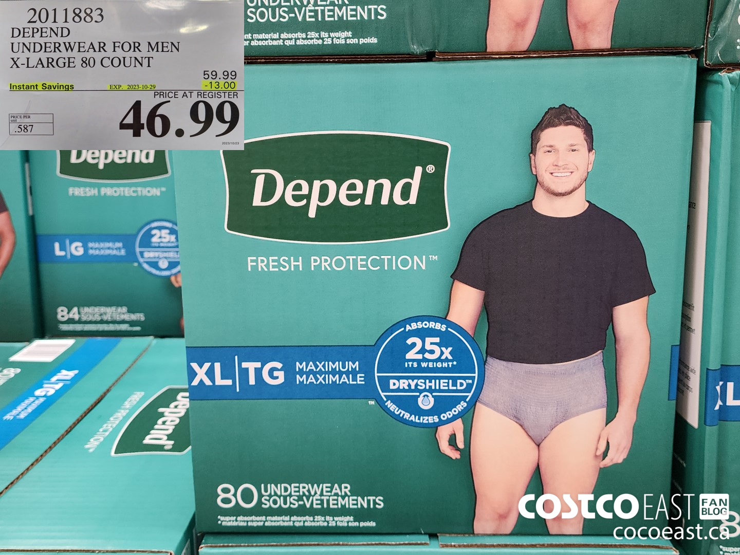 2011883 DEPEND UNDERWEAR FOR MEN X-LARGE 80 COUNT ($13.00 INSTANT SAVINGS EXPIRES ON 2023-10-29) $46.99