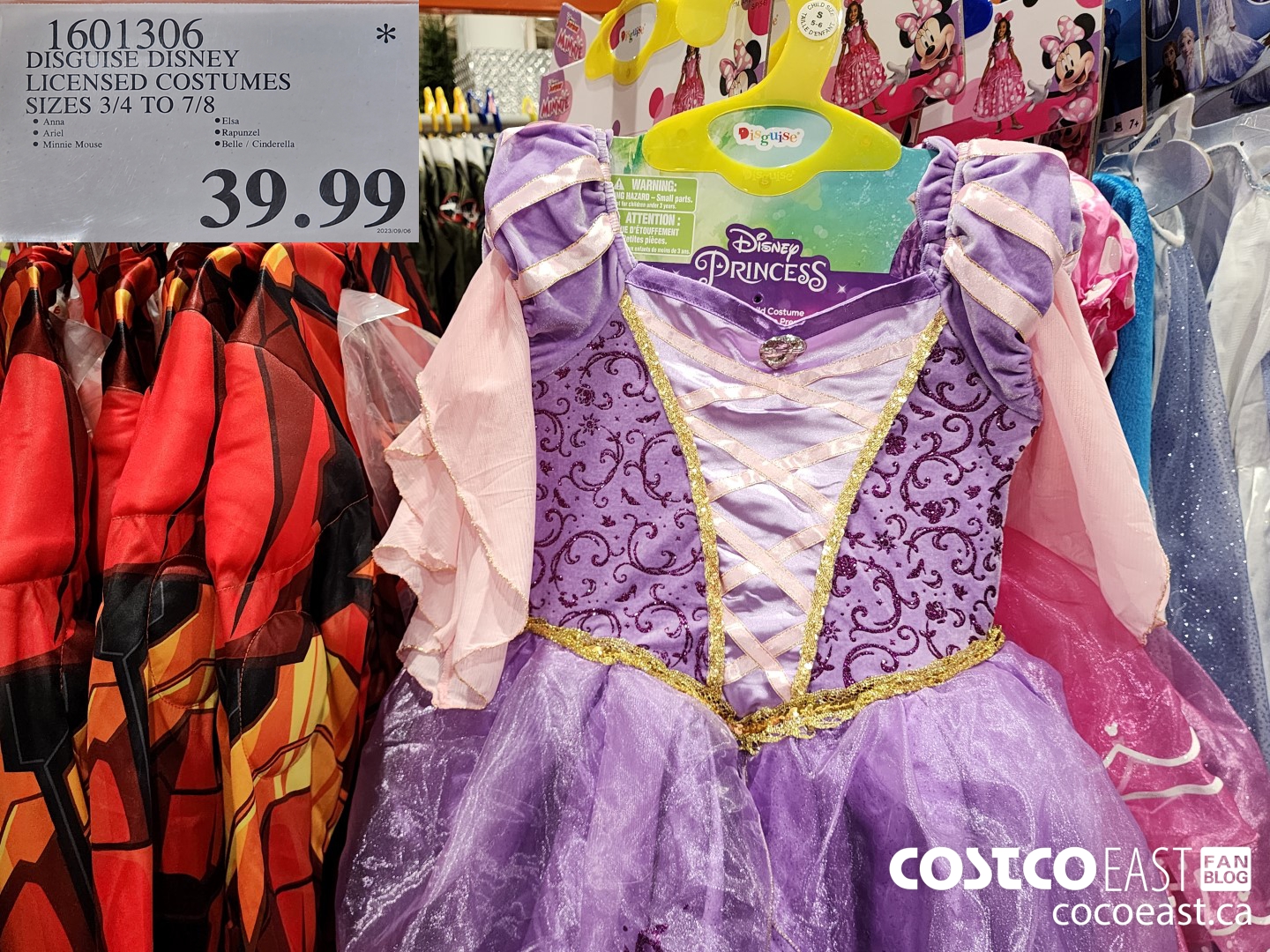 1601306 DISGUISE DISNEY LICENSED COSTUMES SIZES 3/4 TO 7/8 $39.99