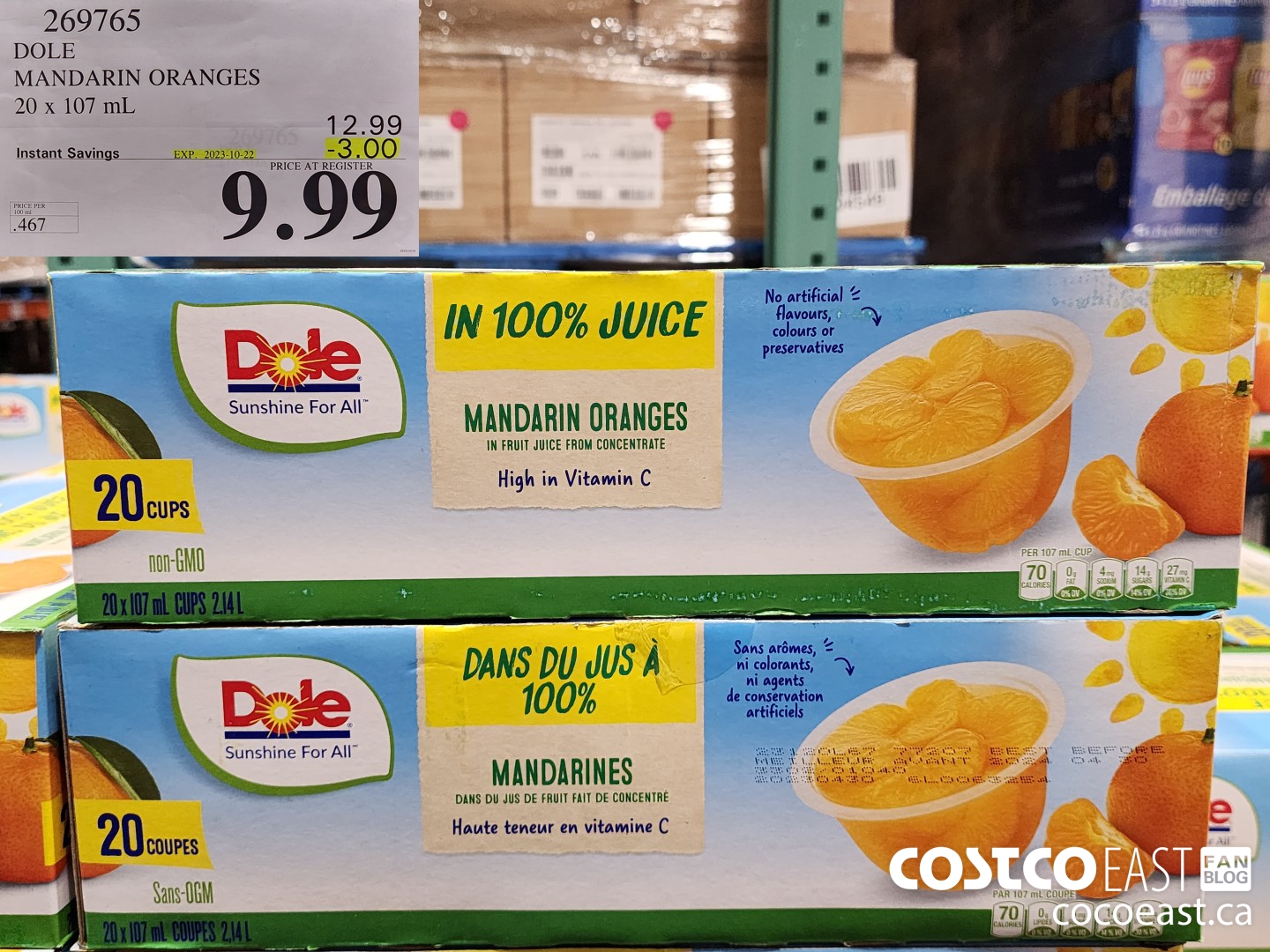 269765 DOLE MANDARIN ORANGES 20 x 107 ML ($3.00 INSTANT SAVINGS EXPIRES ON 2023-10-22) $9.99