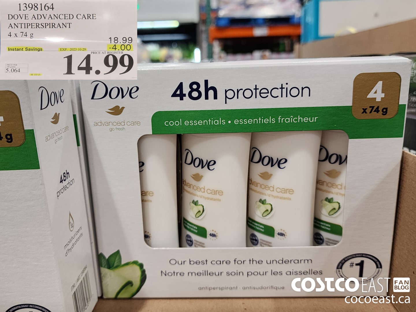 1398164 DOVE ADVANCED CARE ANTIPERSPIRANT 4 x 74G ($4.00 INSTANT SAVINGS EXPIRES ON 2023-10-29) $14.99