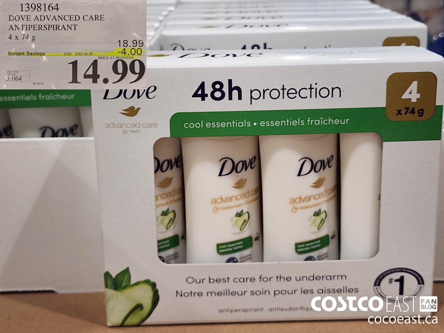 1398164 DOVE ADVANCED CARE ANTIPERSPIRANT 4x74G ($4.00 INSTANT SAVINGS EXPIRES ON 2023-10-29) $14.99